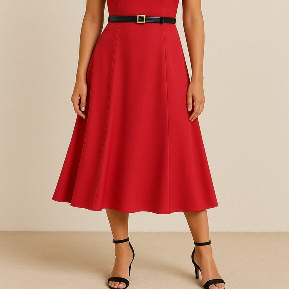 Calvin Klein Pink Fit & Flare Midi Dress with Belt - Picture 2 of 3